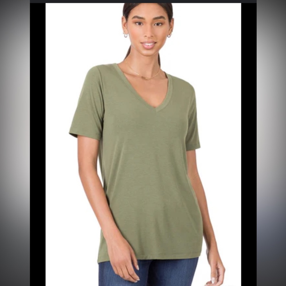 bundle of 3 VENUS Long Sleeve V-Neck Tops - Gray, Olive, Pink - Picture 2 of 8